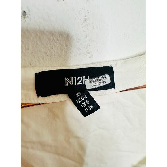 N12H White Cotton Eyelet Pure Peasant Three Quarter Sleeve Poppy Dress XS US 0 - Picture 9 of 16